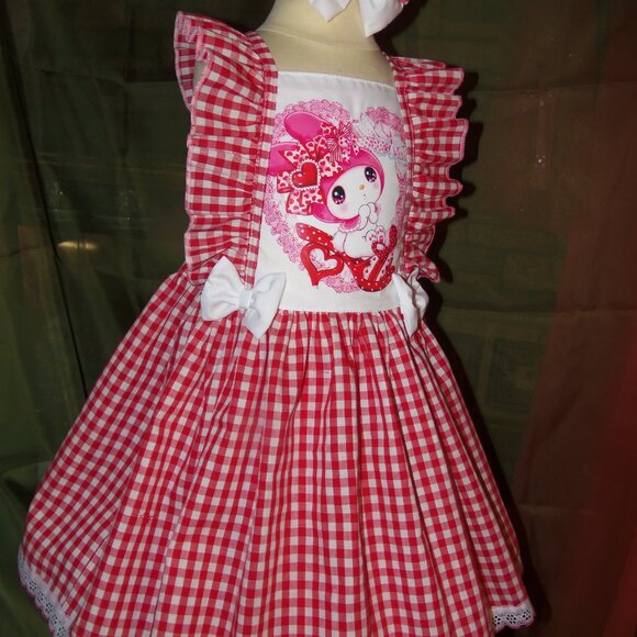 Hello Kitty Gingham fabric Girl Dress and Bow Size 4t NEW - Picture 8 of 8